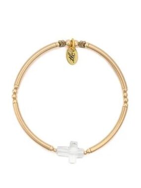Precious Blessings Crystal Cross & Gold Filled Strech Bracelet